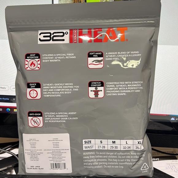 NWT 32 Degrees Women's 2 Pk Performance Ultra Light Thermal Baselayer Pant - Picture 3 of 4